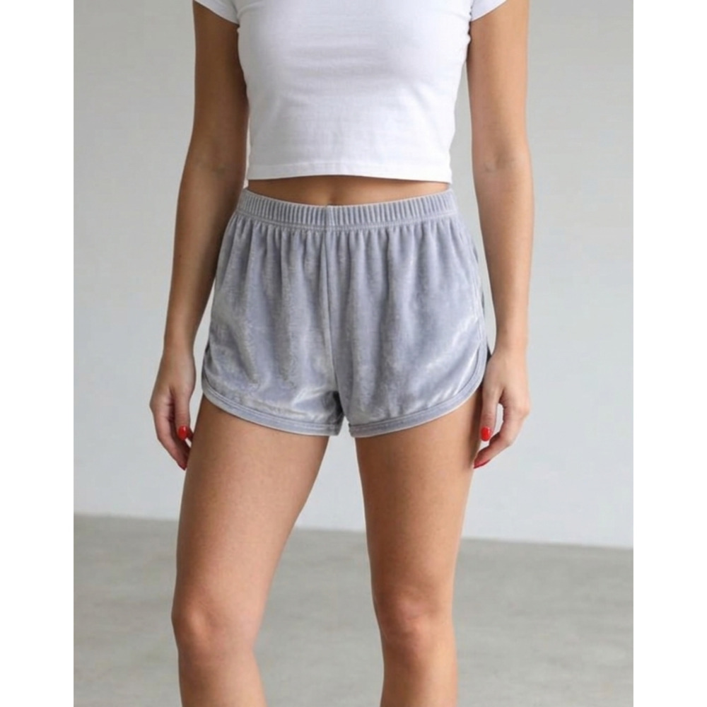 John Galt Brandy Melville Gray Velvet Velour Dolphin Hem Lounge Shorts One Size